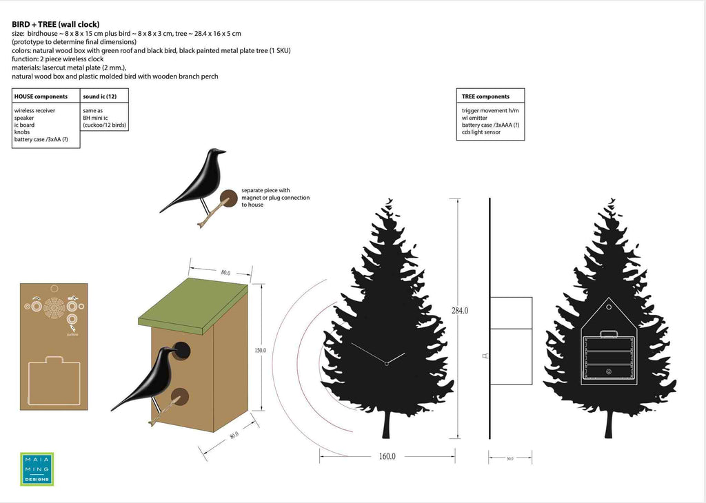 KOOKOO Tree-BirdBox, bird call clock with RC radio quartz movement, 12 bird calls and a cuckoo