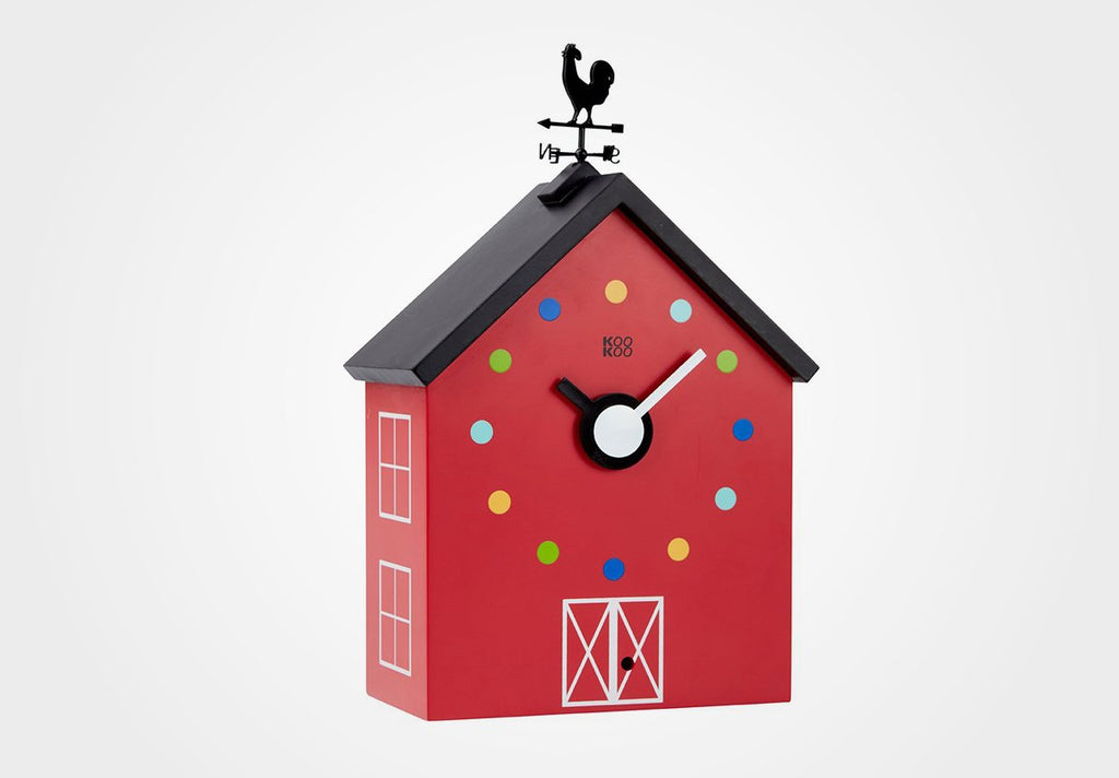 KOOKOO RedBarn, clock with quartz movement, weathercock and animal sounds